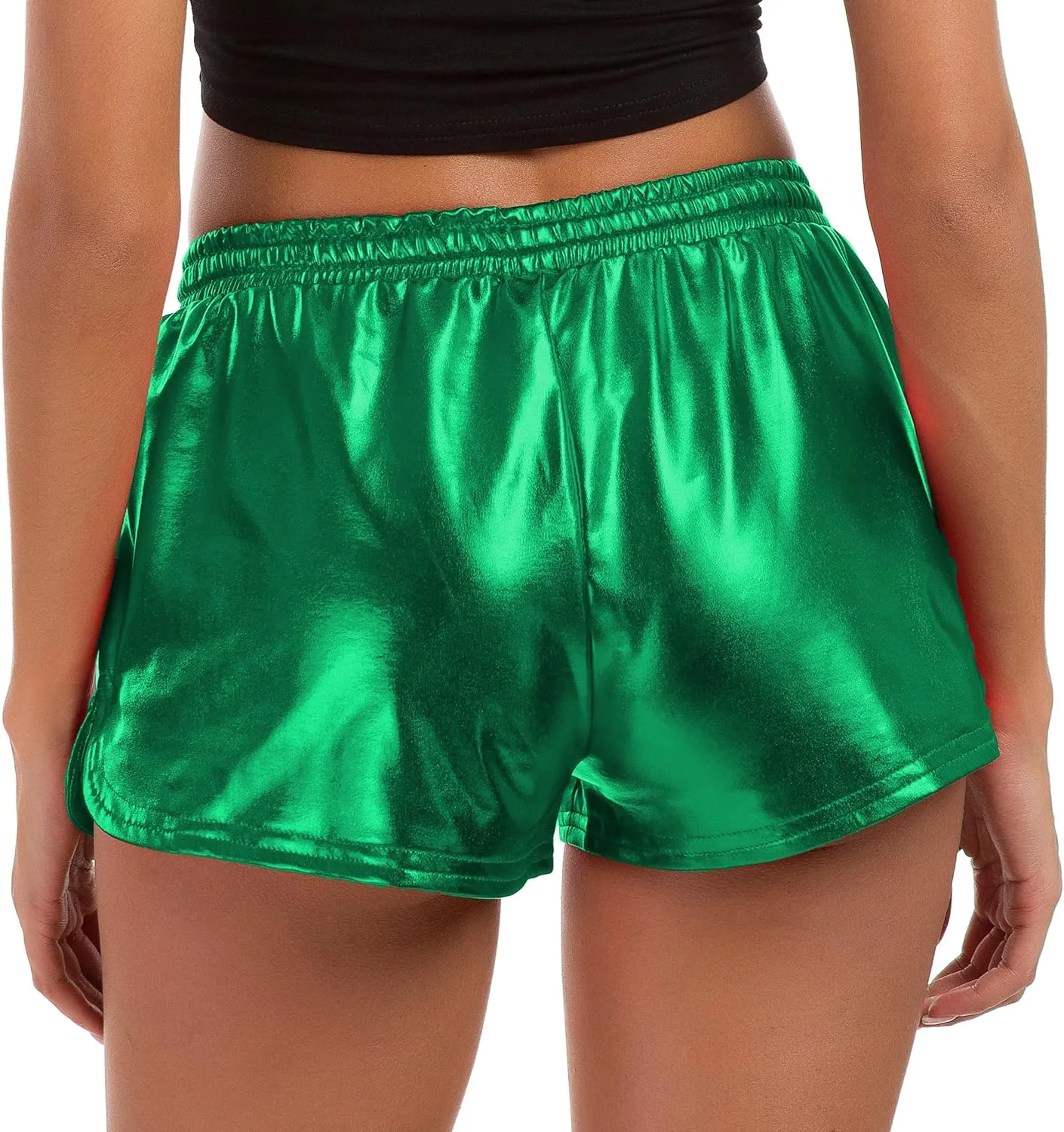 Tandisk Women's Yoga Hot Shorts Shiny Metallic Pants with Elastic Drawstring