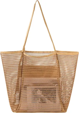 Tavaleu Mesh Beach Bag, Beach Bags for Women, Woven Straw Beach Tote Bag Waterproof with Inner Pocket, Packable Beach Bag