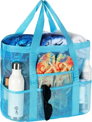 Tavaleu Mesh Beach Bag - Large Beach Tote with Multi Functional Pockets for Family Travel/Vacation