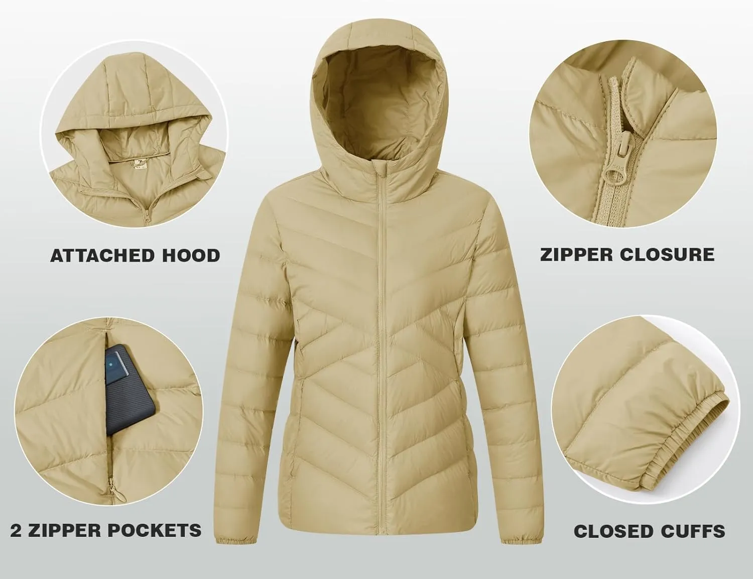 TBMPOY Women's Packable Down Jacket Lightweight Winter Puffer Jacket Hooded Warm Coat Waterproof Quilted Thermal Jackets