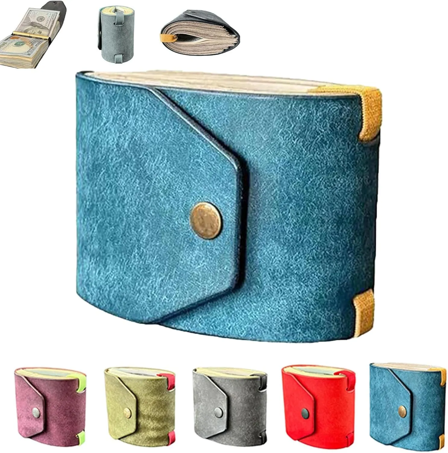 The Cash Wrap Wallet – Premium Leather Bill Organizer with Magnetic Closure | Slim Money Holder & Purse Band for Women & Men (Blue)