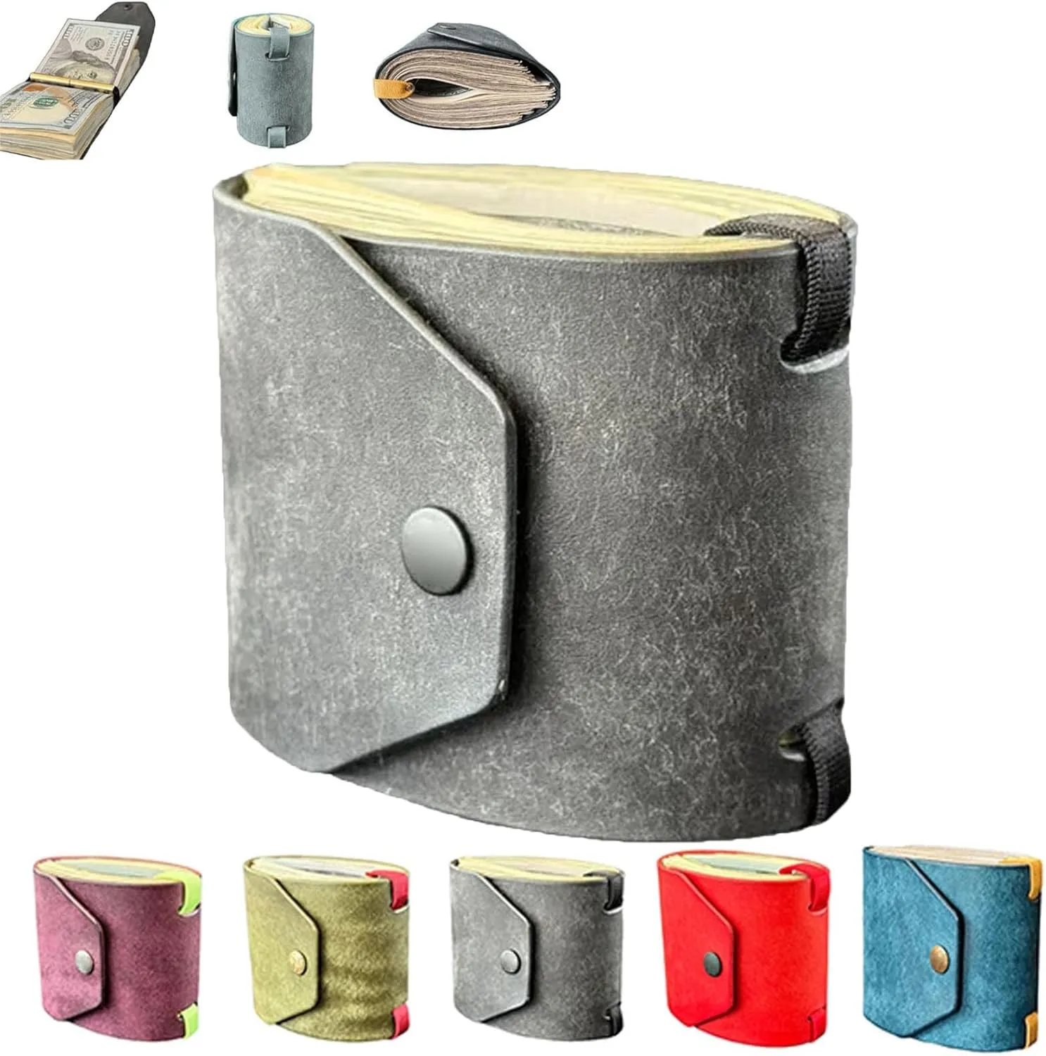 The Cash Wrap Wallet – Premium Leather Bill Organizer with Magnetic Closure | Slim Money Holder & Purse Band for Women & Men (Gray)
