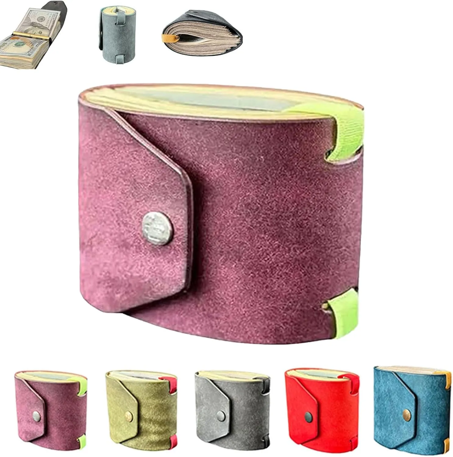 The Cash Wrap Wallet – Premium Leather Bill Organizer with Magnetic Closure | Slim Money Holder & Purse Band for Women & Men (Purple)