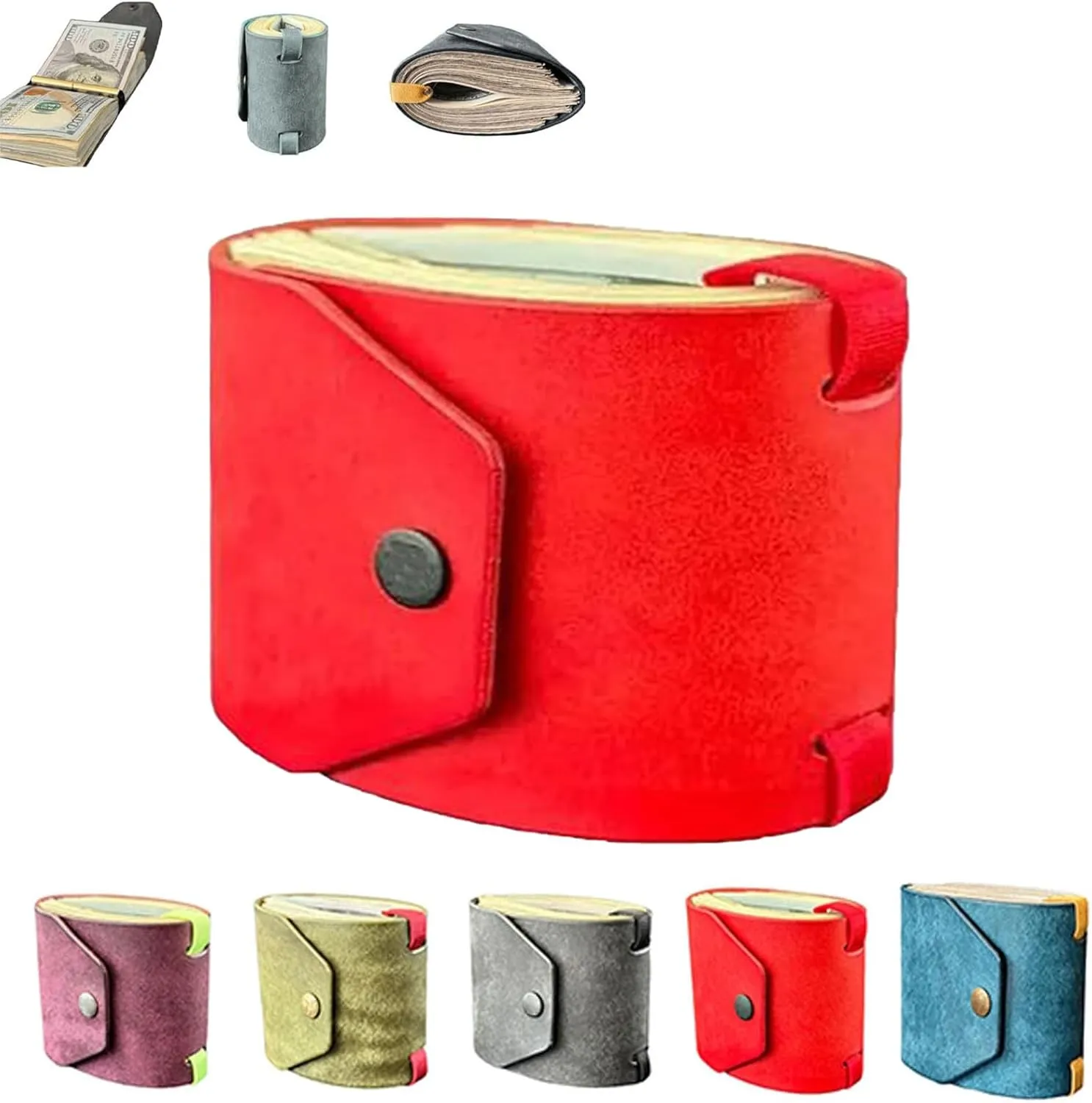 The Cash Wrap Wallet – Premium Leather Bill Organizer with Magnetic Closure | Slim Money Holder & Purse Band for Women & Men (Red)