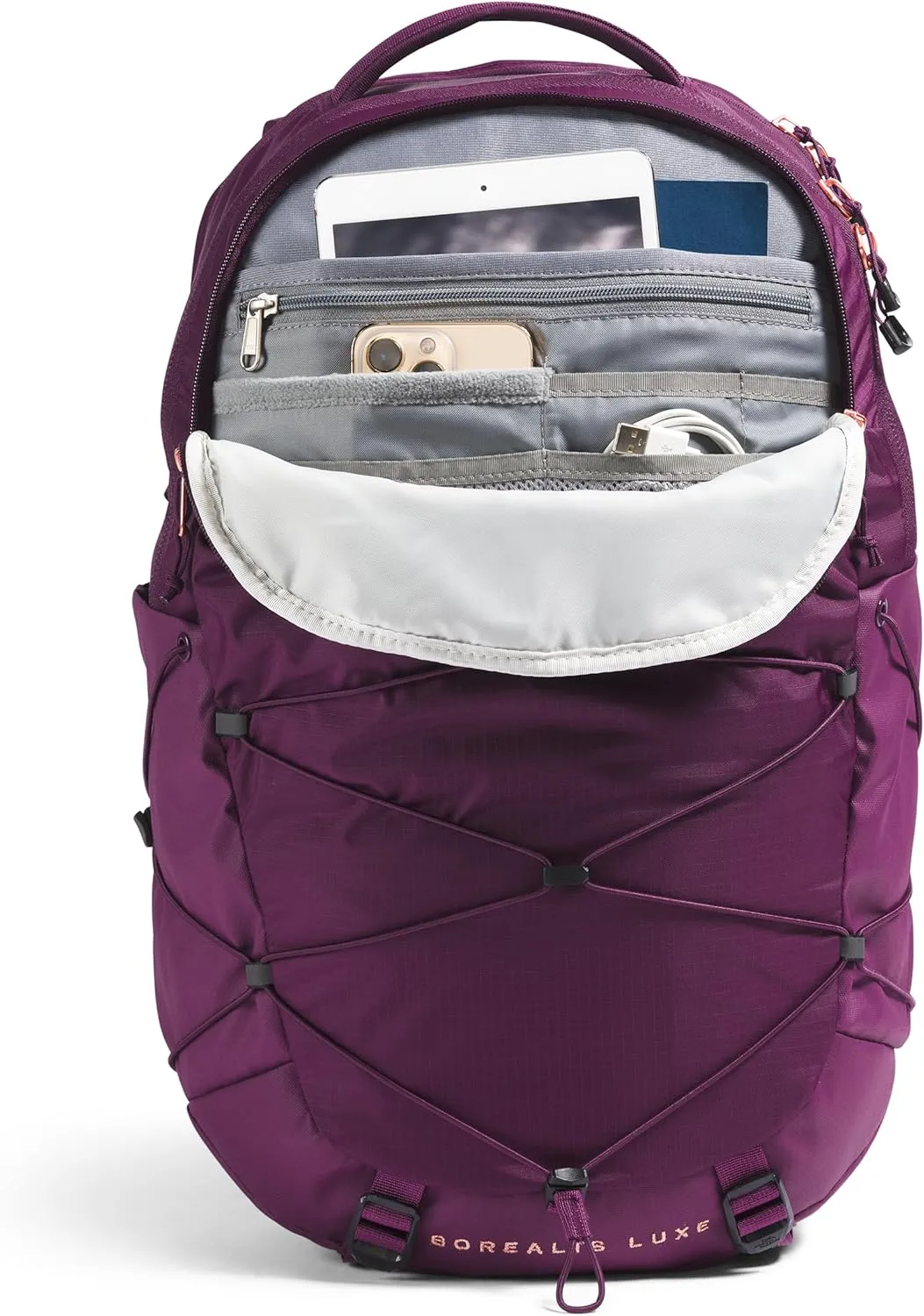 THE NORTH FACE Women's Borealis Luxe Commuter Laptop Backpack, Black Currant Purple/Burnt Coral Metallic, One Size