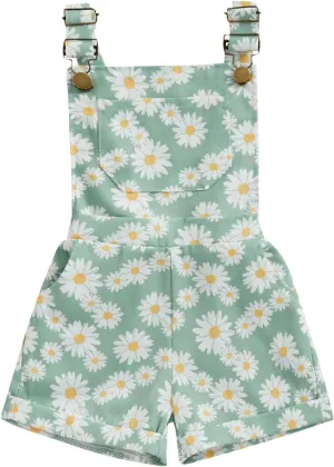 Toddler Baby Girl Sunflower Print Overalls Shorts with Pocket Suspender Trousers Cute Summer Clothing Outfit