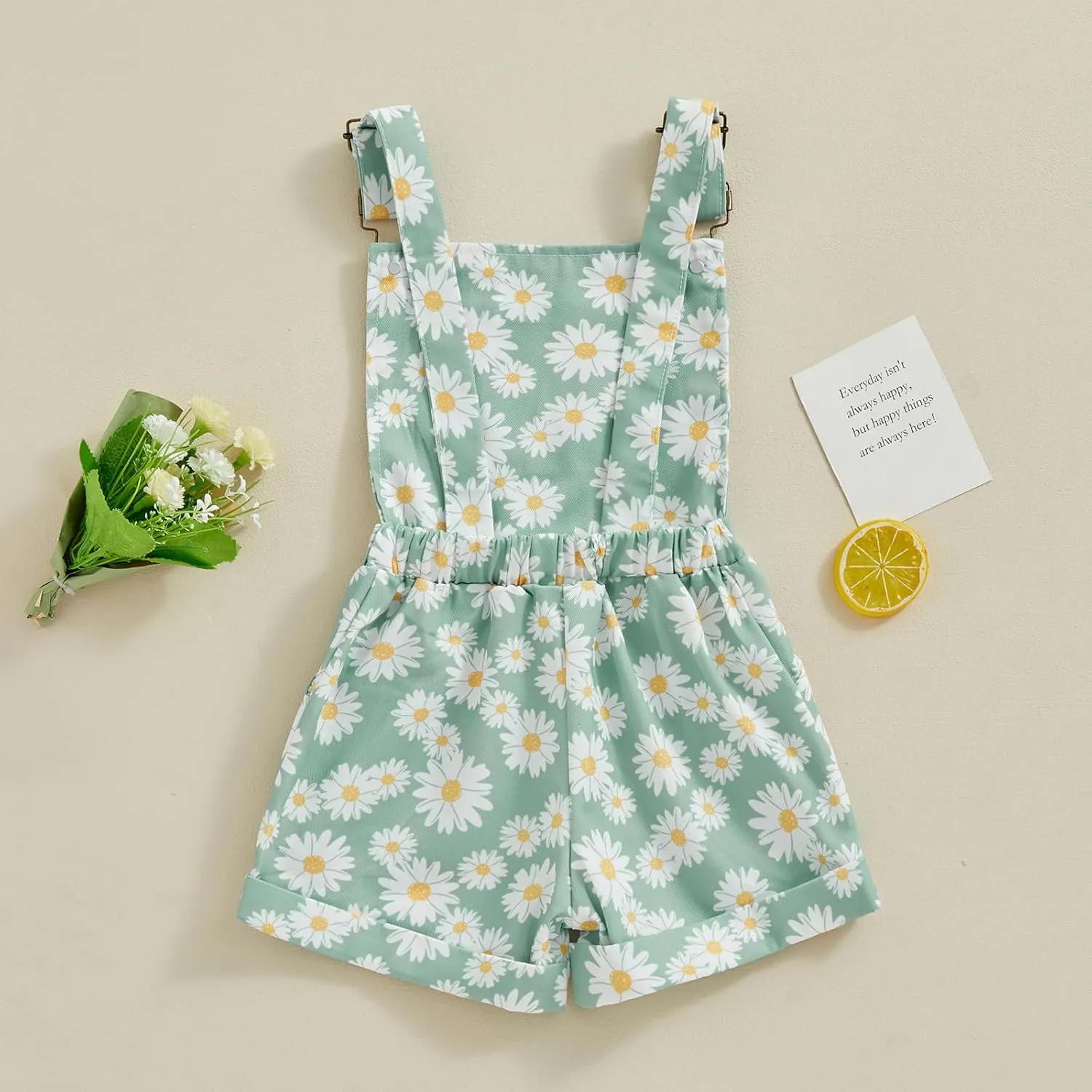 Toddler Baby Girl Sunflower Print Overalls Shorts with Pocket Suspender Trousers Cute Summer Clothing Outfit