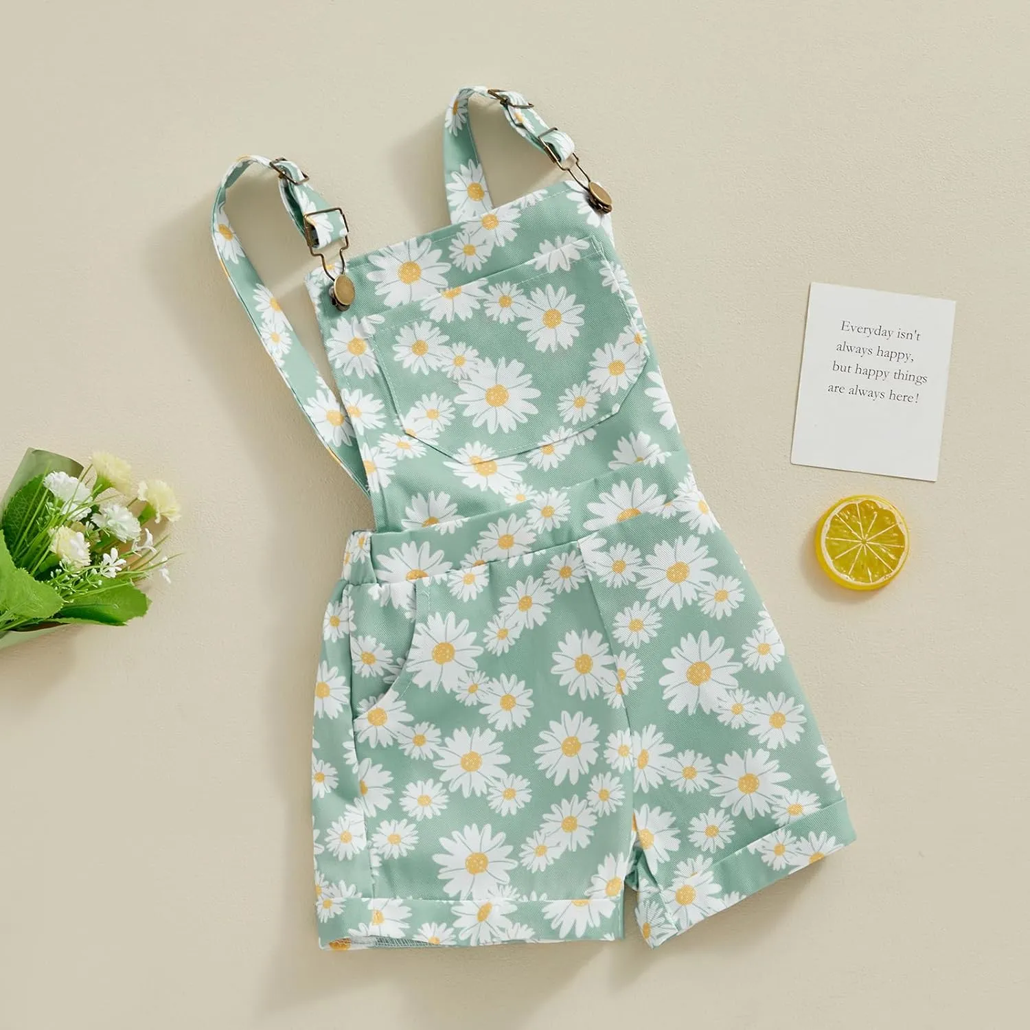 Toddler Baby Girl Sunflower Print Overalls Shorts with Pocket Suspender Trousers Cute Summer Clothing Outfit