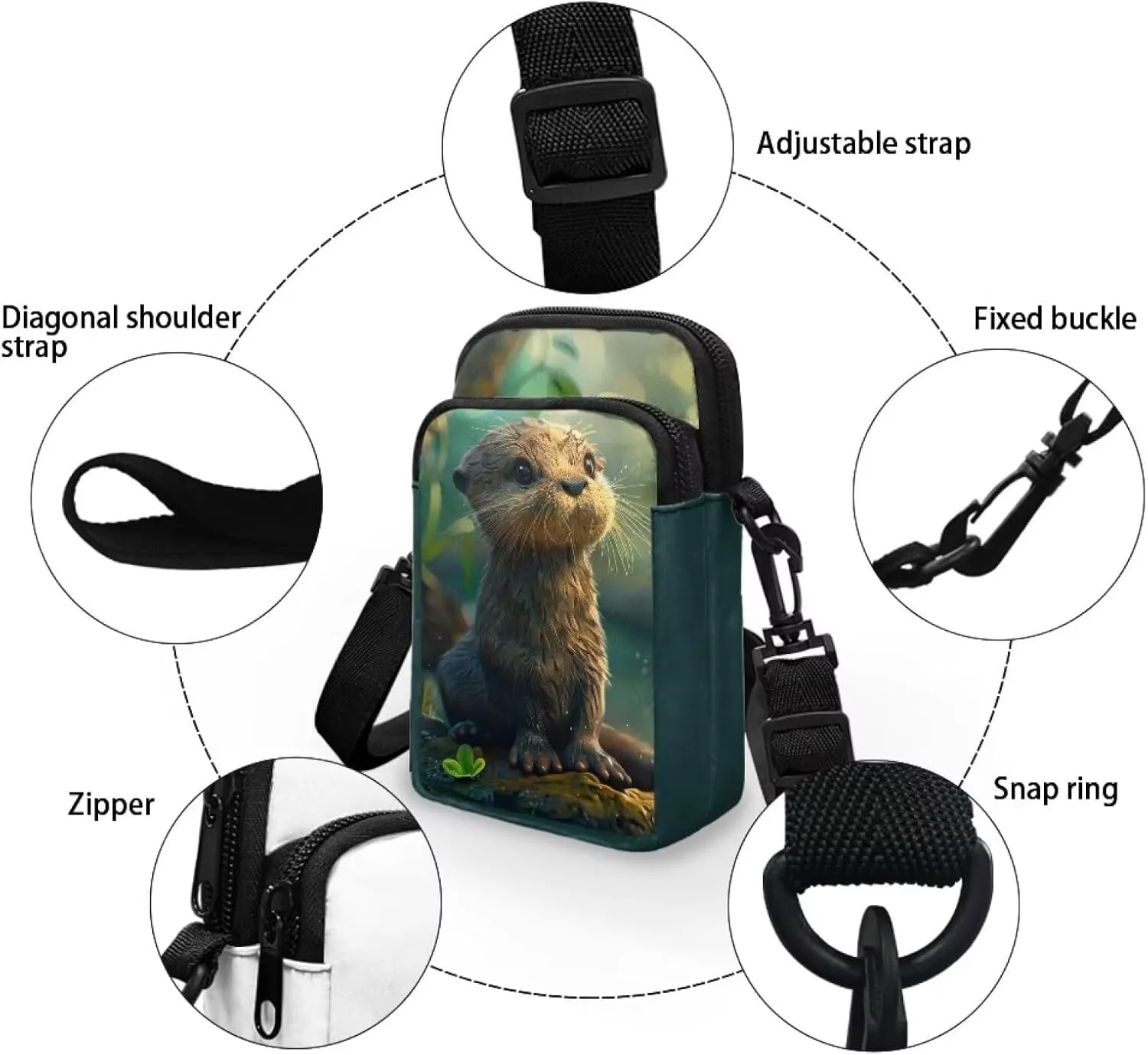 TODIYADDU Cute River Otter Shoulder Bag for Women Men Novelty Crossbody Sling Bag with Adjustable Strap Small Cell Phone Purse Holder Wallet Portable Handbags Everyday Bags Nice Gifts-1