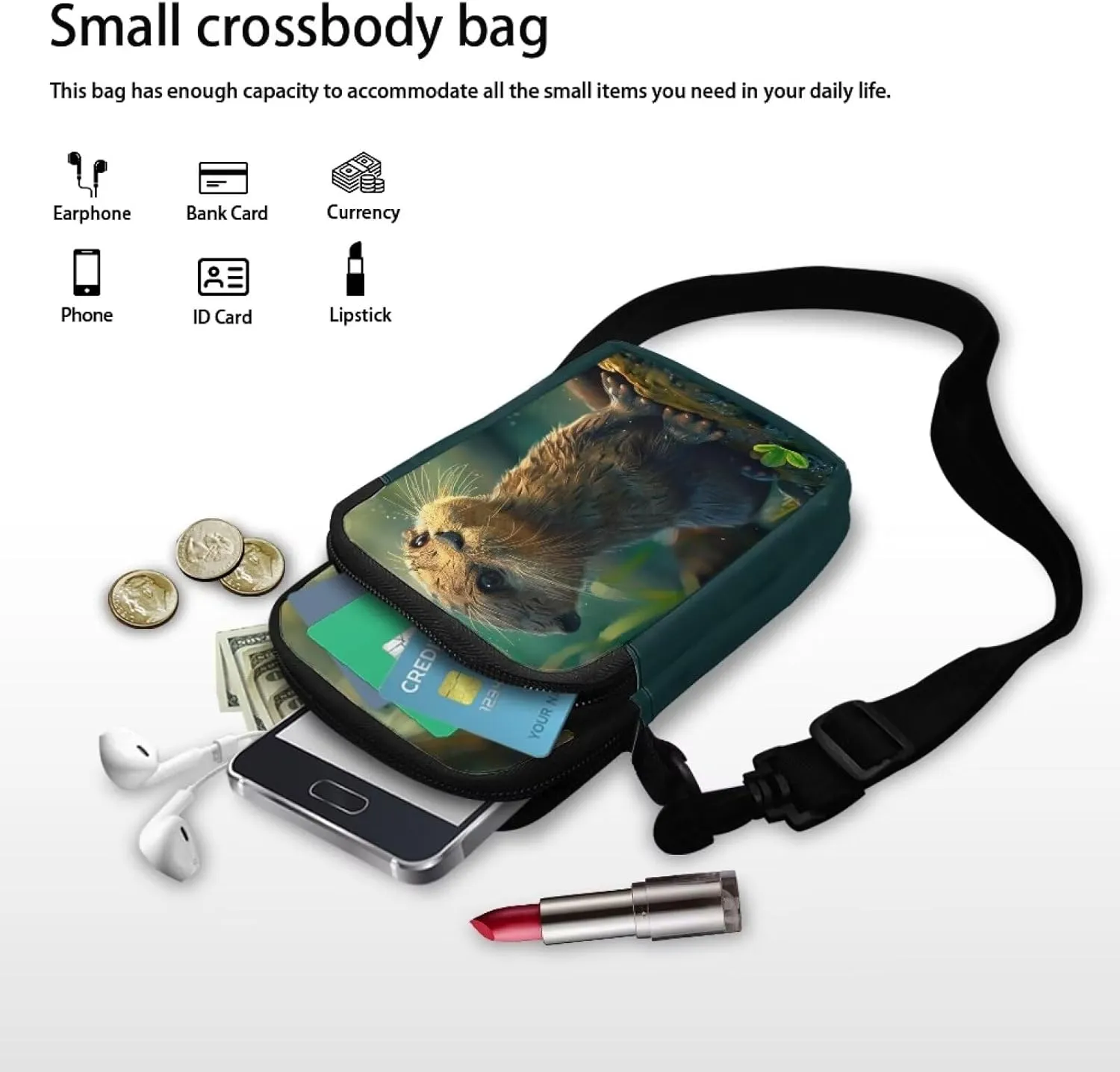 TODIYADDU Cute River Otter Shoulder Bag for Women Men Novelty Crossbody Sling Bag with Adjustable Strap Small Cell Phone Purse Holder Wallet Portable Handbags Everyday Bags Nice Gifts-1