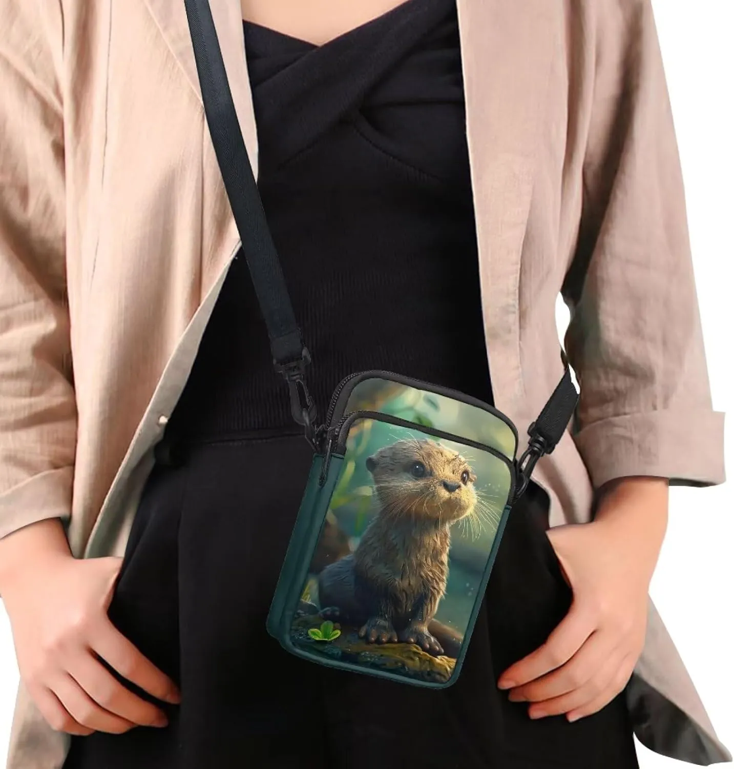 TODIYADDU Cute River Otter Shoulder Bag for Women Men Novelty Crossbody Sling Bag with Adjustable Strap Small Cell Phone Purse Holder Wallet Portable Handbags Everyday Bags Nice Gifts-1