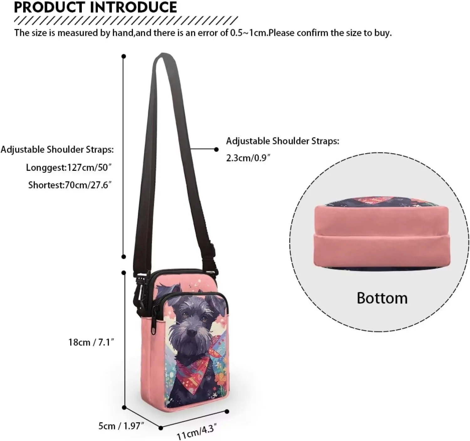 TODIYADDU Cute Schnauzer Dog Flower Cell Phone Purses for Women Crossbody Bag Novelty Shoulder Sling Bag with Adjustable Strap Mini Phone Pouch Purse Wallet with Zip Pocket Portable Handbags Gifts-1