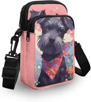 TODIYADDU Cute Schnauzer Dog Flower Cell Phone Purses for Women Crossbody Bag Novelty Shoulder Sling Bag with Adjustable Strap Mini Phone Pouch Purse Wallet with Zip Pocket Portable Handbags Gifts-1