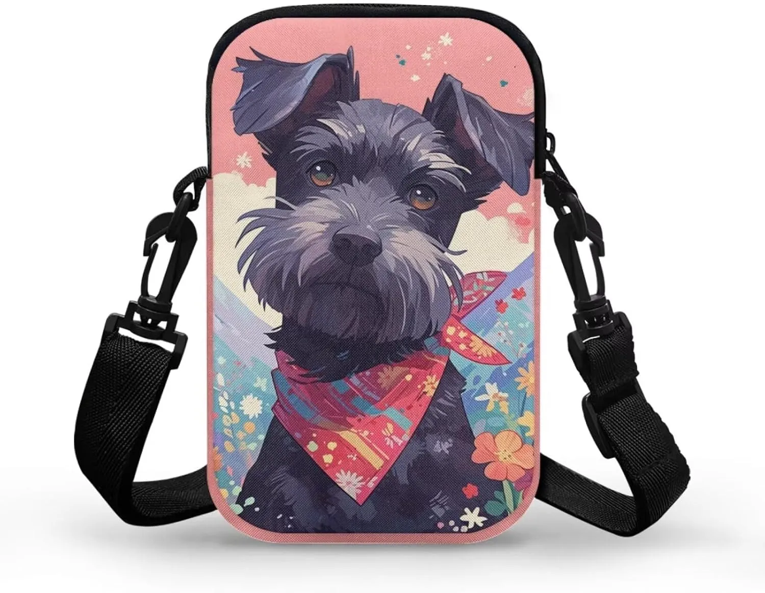 TODIYADDU Cute Schnauzer Dog Flower Cell Phone Purses for Women Crossbody Bag Novelty Shoulder Sling Bag with Adjustable Strap Mini Phone Pouch Purse Wallet with Zip Pocket Portable Handbags Gifts-1