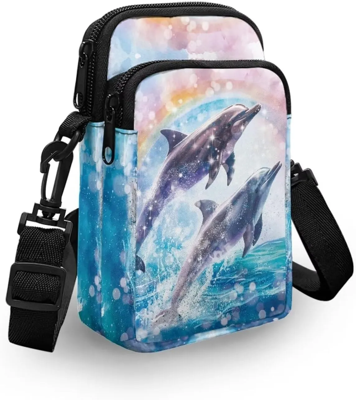 TODIYADDU Small Crossbody Purse Zipper Cell Phone Bag Dolphin Rainbow Shoulder Purse Wallet with Adjustable Strap Fashion Crossbody Cell Phone Purse Wallet for Women Lightweight Handbags-1