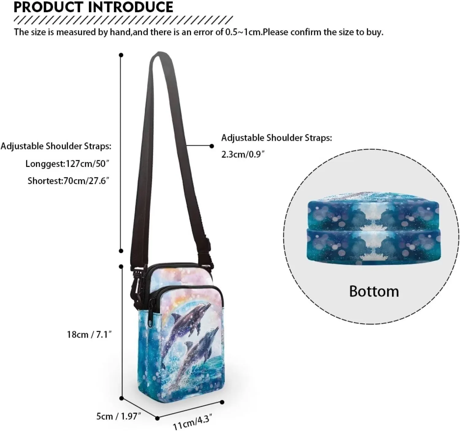 TODIYADDU Small Crossbody Purse Zipper Cell Phone Bag Dolphin Rainbow Shoulder Purse Wallet with Adjustable Strap Fashion Crossbody Cell Phone Purse Wallet for Women Lightweight Handbags-1