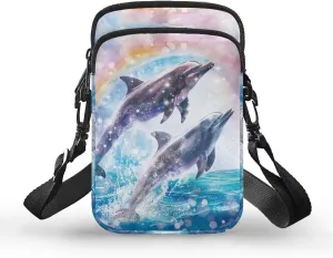TODIYADDU Small Crossbody Purse Zipper Cell Phone Bag Dolphin Rainbow Shoulder Purse Wallet with Adjustable Strap Fashion Crossbody Cell Phone Purse Wallet for Women Lightweight Handbags-1
