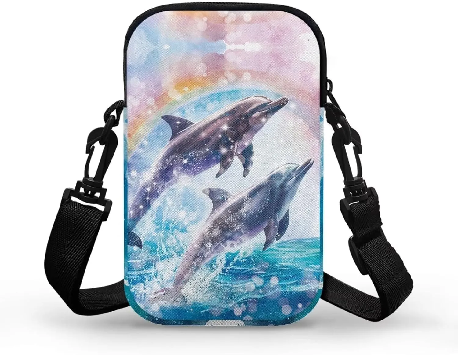 TODIYADDU Small Crossbody Purse Zipper Cell Phone Bag Dolphin Rainbow Shoulder Purse Wallet with Adjustable Strap Fashion Crossbody Cell Phone Purse Wallet for Women Lightweight Handbags-1
