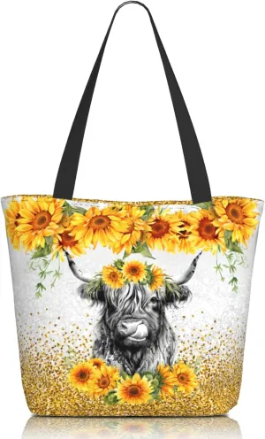 Tote Bag for Women Large Shoulder Bag with Zipper Pockets Stylish Print Handbags for Work Travel Shopping