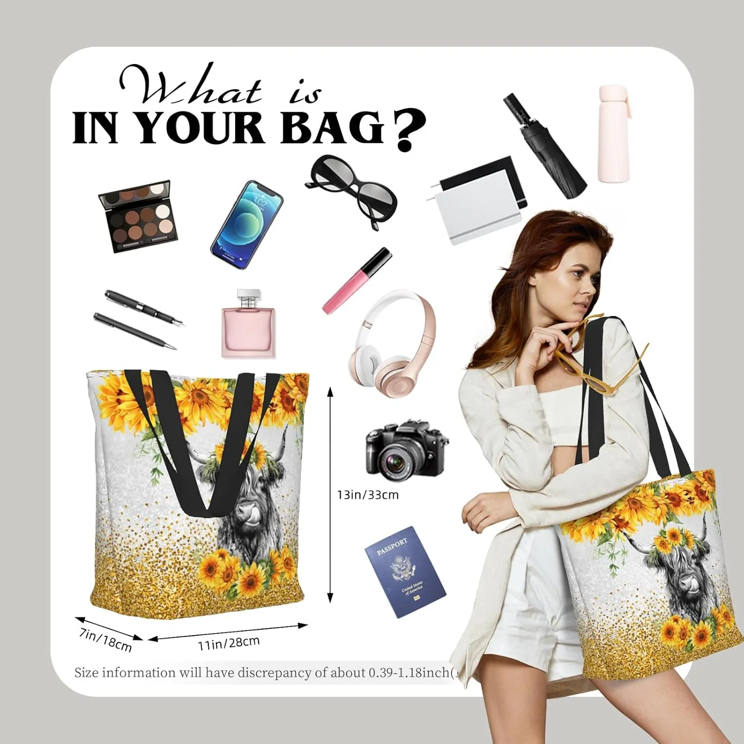 Tote Bag for Women Large Shoulder Bag with Zipper Pockets Stylish Print Handbags for Work Travel Shopping