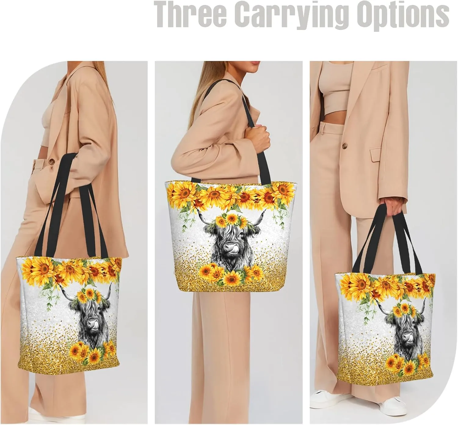 Tote Bag for Women Large Shoulder Bag with Zipper Pockets Stylish Print Handbags for Work Travel Shopping