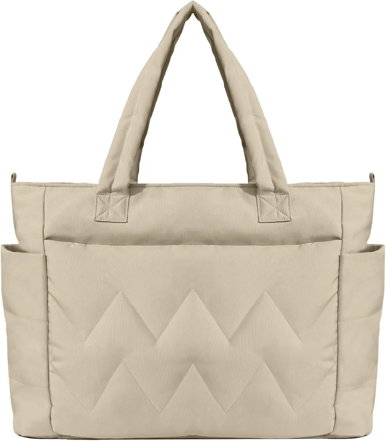 Tote Bag for Women, Lightweight Puffy Tote Bag with Compartments, Large Quilted Shoulder Bag with Zipper