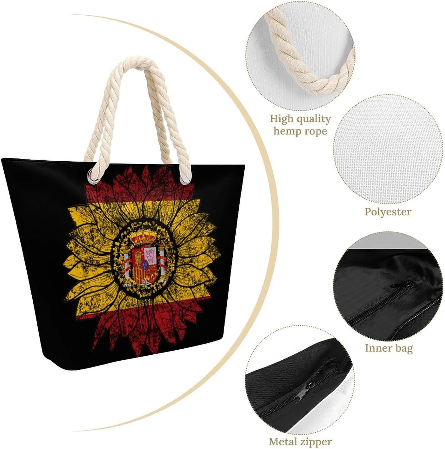 Tote Bag Large Handles Beach Bag with Zipper for Shopping Groceries Travel Outdoors Swim Pool Bag