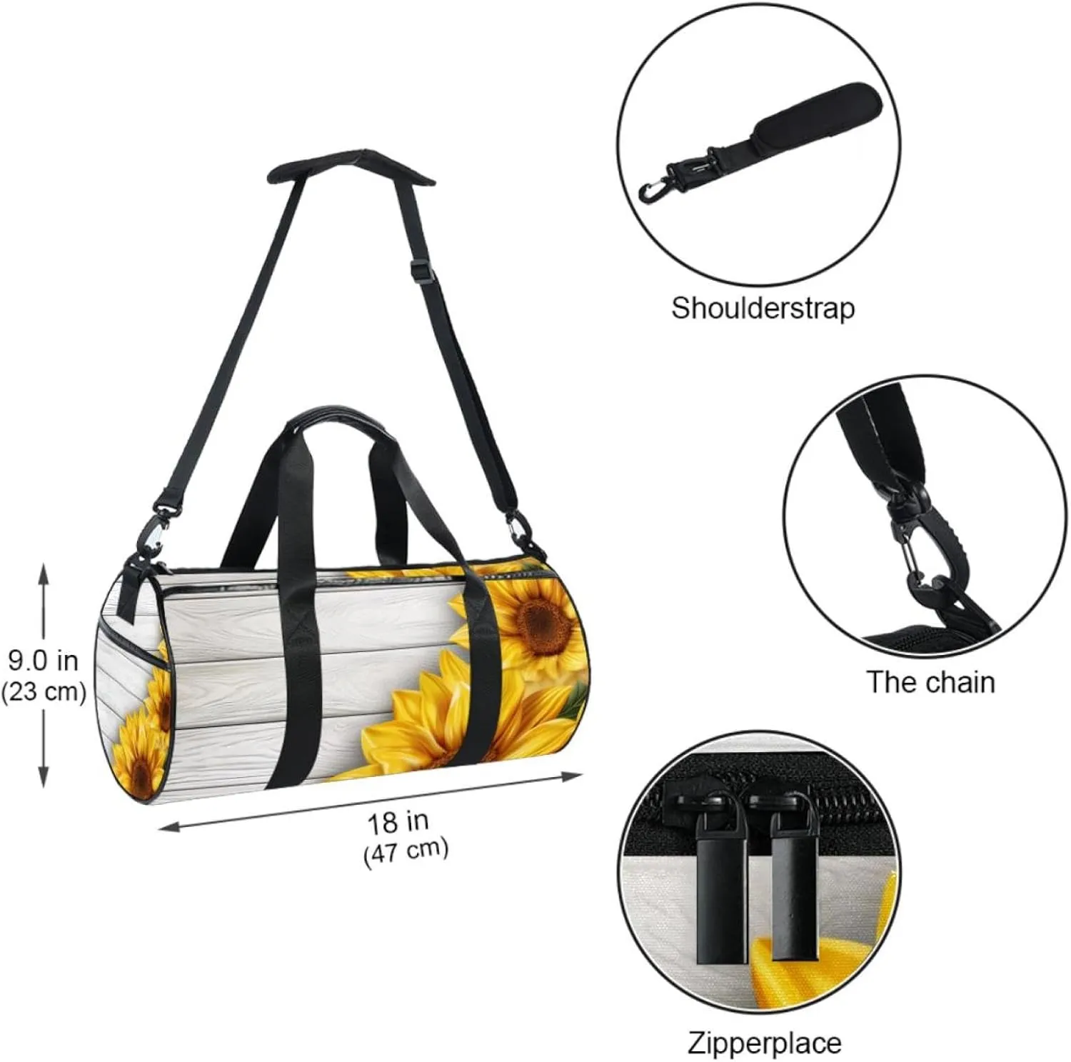 Travel Bag,Mens Gym Bag,Womens Gym Bag,Wood and Sunflower,Sports Bag