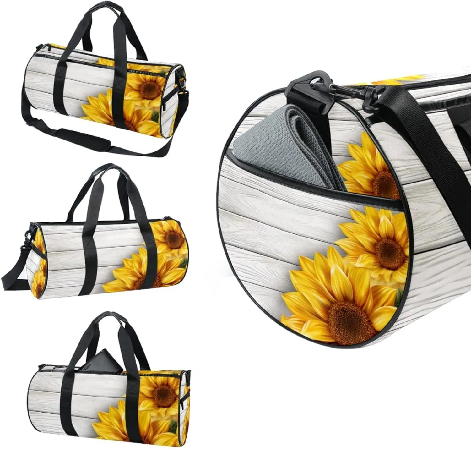 Travel Bag,Mens Gym Bag,Womens Gym Bag,Wood and Sunflower,Sports Bag