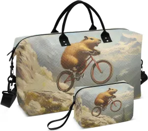 Travel Duffel Bag Beaver Bike Funny, Gym Bags with Multiple Interior Pockets for Men Women Toiletry Purse Included 20.5”x 1.9” x 13.8”
