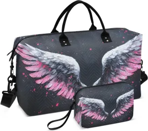 Travel Duffel Bag Fantasy Wings Black, Gym Bags with Multiple Interior Pockets for Men Women Toiletry Purse Included 20.5”x 1.9” x 13.8”