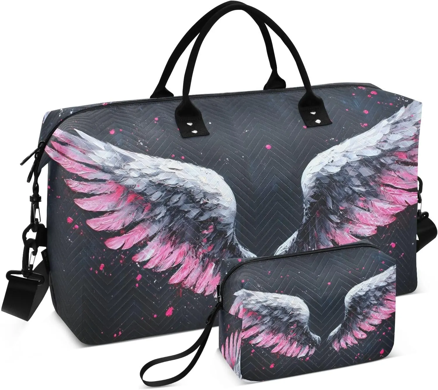 Travel Duffel Bag Fantasy Wings Black, Gym Bags with Multiple Interior Pockets for Men Women Toiletry Purse Included 20.5”x 1.9” x 13.8”
