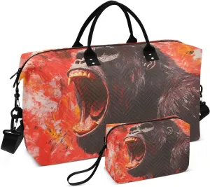 Travel Duffel Bag Gorilla Red Roar, Gym Bags with Multiple Interior Pockets for Men Women Toiletry Purse Included 20.5”x 1.9” x 13.8”