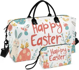 Travel Duffel Bag Happy Easter Eggs, Gym Bags with Multiple Interior Pockets for Men Women Toiletry Purse Included 20.5”x 1.9” x 13.8”