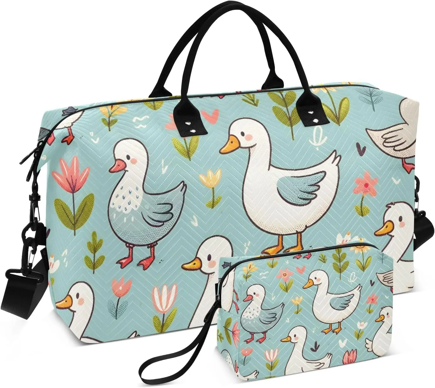 Travel Duffle Bag, Spring Cute Cartoon Goose Gym Bag with Storage Bag Weekender Overnight Bag for Men Women Trip Sports Yoga