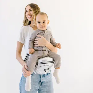 Tushbaby The Original Safety-Certified Hip Carrier for Babies & Toddlers: Machine Washable Child Waist Seat with Pocket Storage, As Seen on Shark Tank (23”-44” Waist, 0-3 yrs up to 45lbs) – Metallic