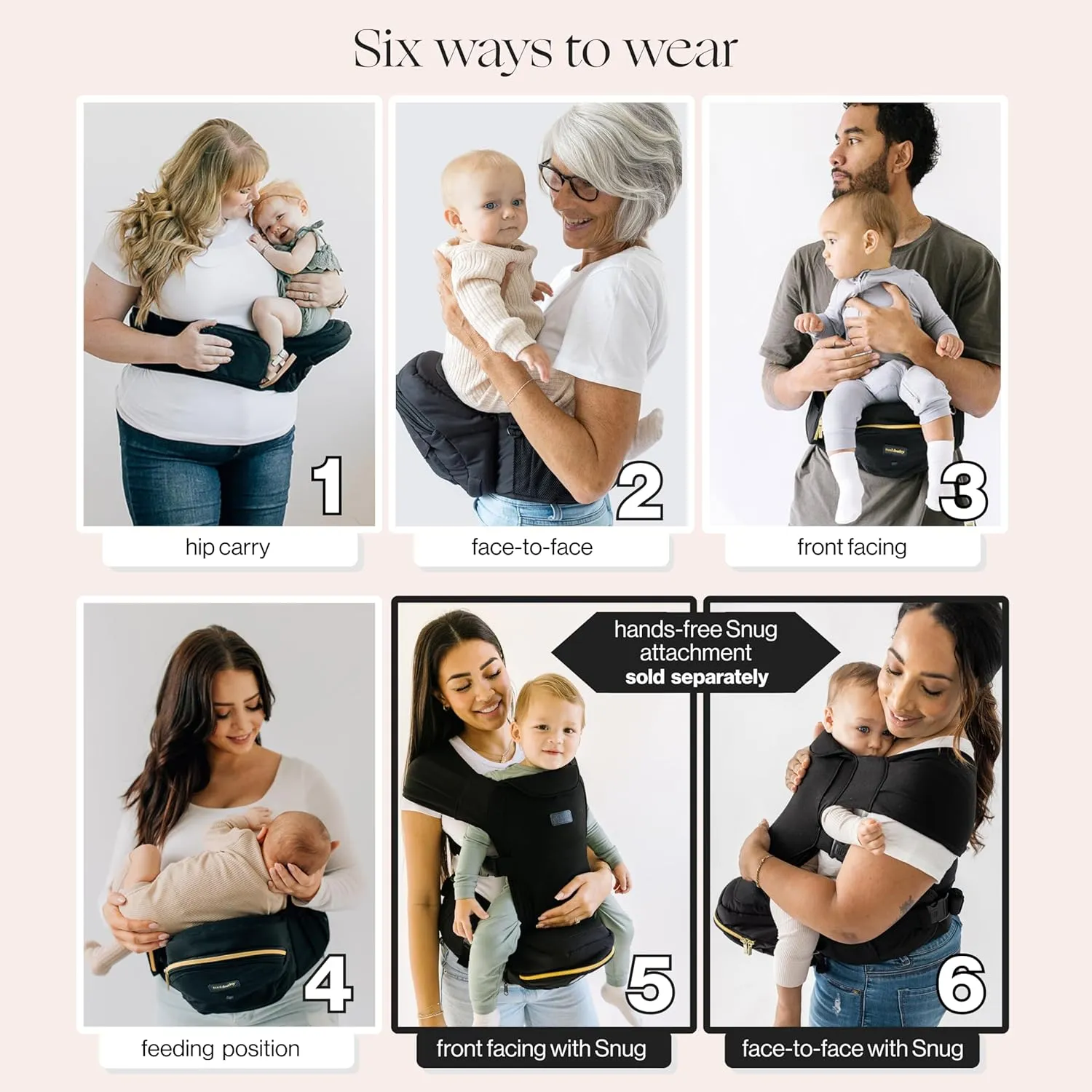 Tushbaby The Original Safety-Certified Hip Carrier for Babies & Toddlers: Machine Washable Child Waist Seat with Pocket Storage, As Seen on Shark Tank (23”-44” Waist, 0-3 yrs up to 45lbs) – Metallic