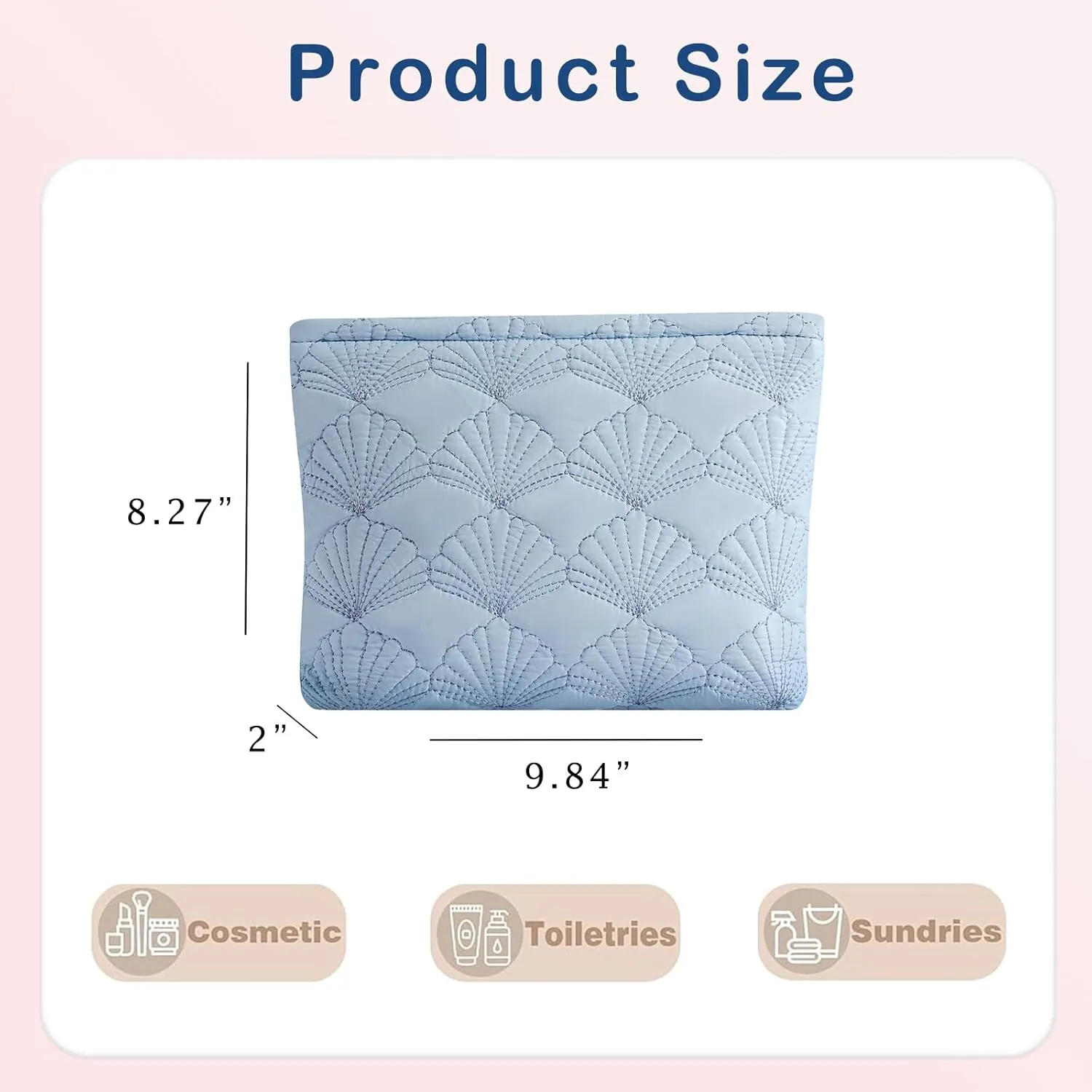 uekeboag White Quilted Cotton Makeup Pouch,Coquette Quilted Toiletry Bag for Women and Girls, Floral Coquette Organizer Bag, Aesthetic Travel Cosmetic Bags(LightBlue Shell)