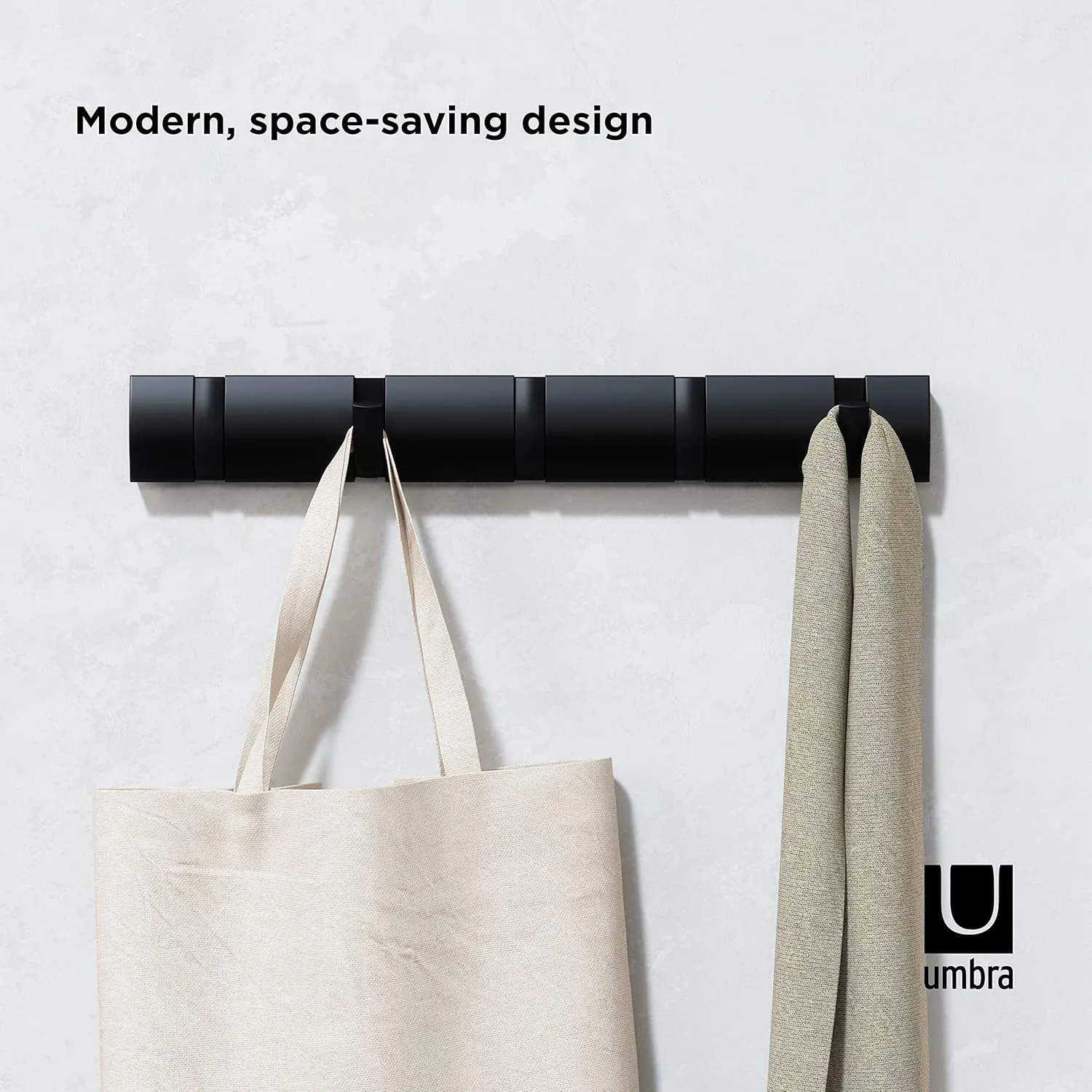 Umbra Flip 5 Hook Wall Mounted Coat Rack, Black