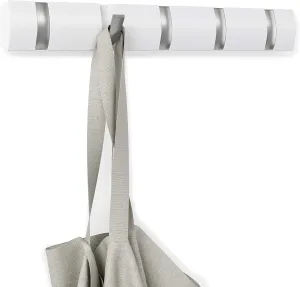 Umbra Flip Wall-Mounted Coat Rack Rail Hook for Hats, Jackets, Bags and More – Modern, Space-Saving Storage Organizer for Entryway, Mudroom, Closet, Bathroom, Bedroom, Kids Room, or Nursery, 5 Hooks,