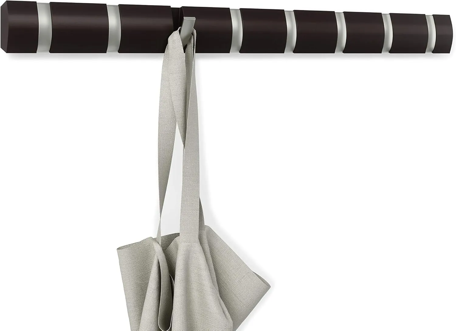 Umbra Flip Wall Mounted Floating Rack – Modern, Sleek, Space-Saving Hanger with Retractable Hooks to Hang Coats, Scarves, Purses and More, 8, Espresso