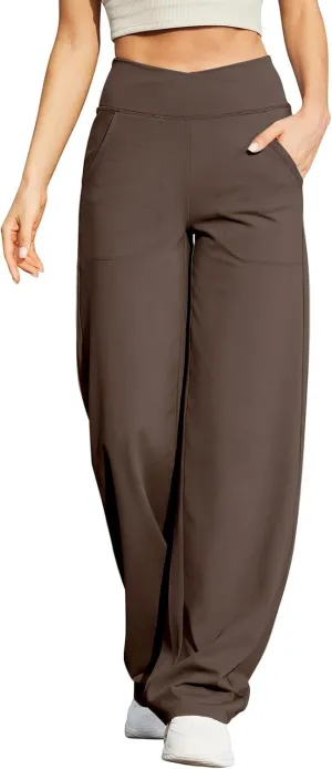 UQRZAU Wide Leg Pants for Women Yoga High Waist Sweatpants with Pockets Stretch Comfy Workout Sports