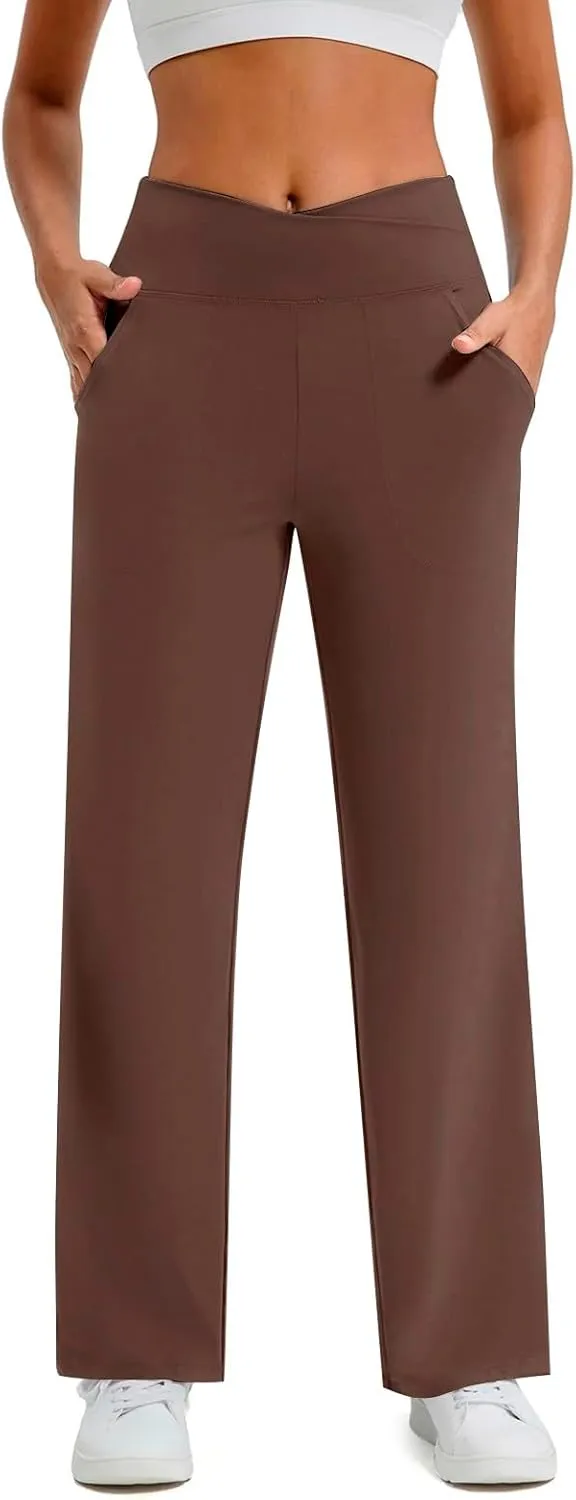 UQRZAU Wide Leg Pants for Women Yoga High Waist Sweatpants with Pockets Stretch Comfy Workout Sports