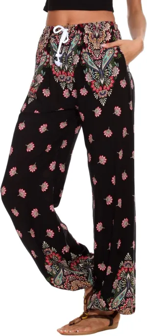 Urban CoCo Women's Floral Print Summer Boho Pants Harem Beach Vacation Pants
