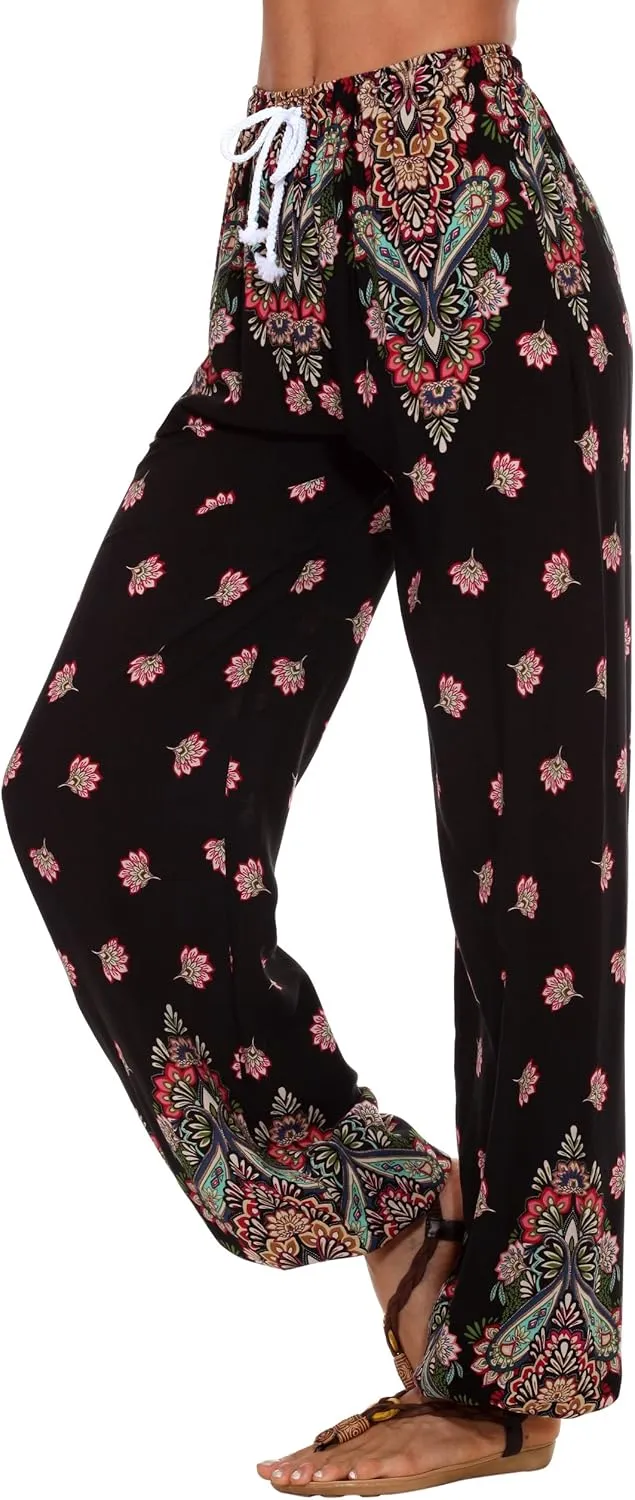 Urban CoCo Women's Floral Print Summer Boho Pants Harem Beach Vacation Pants
