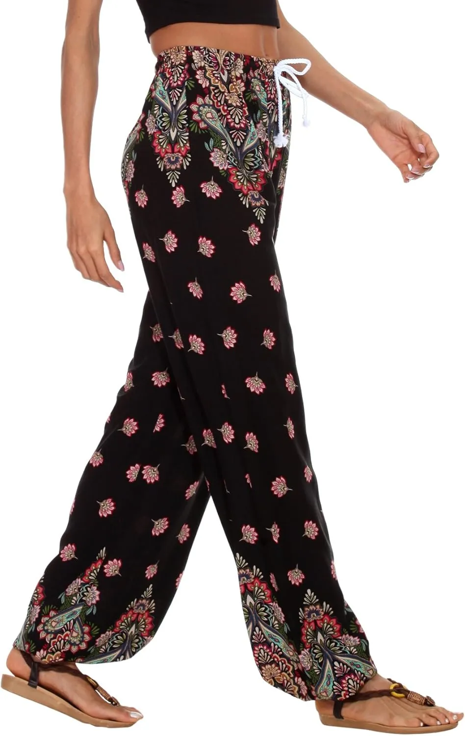 Urban CoCo Women's Floral Print Summer Boho Pants Harem Beach Vacation Pants