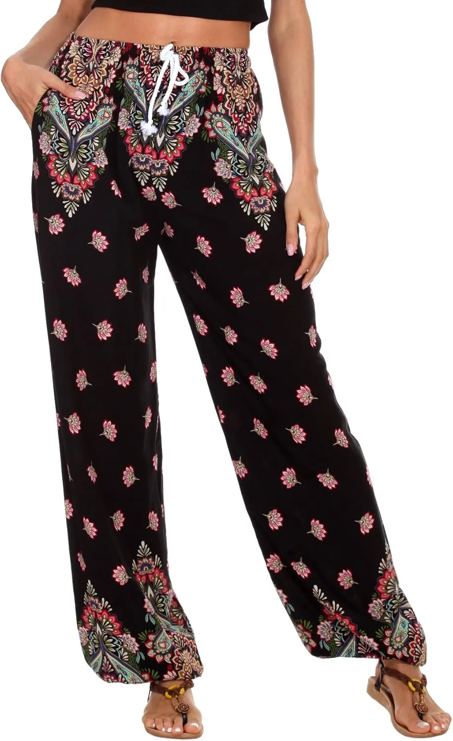 Urban CoCo Women's Floral Print Summer Boho Pants Harem Beach Vacation Pants