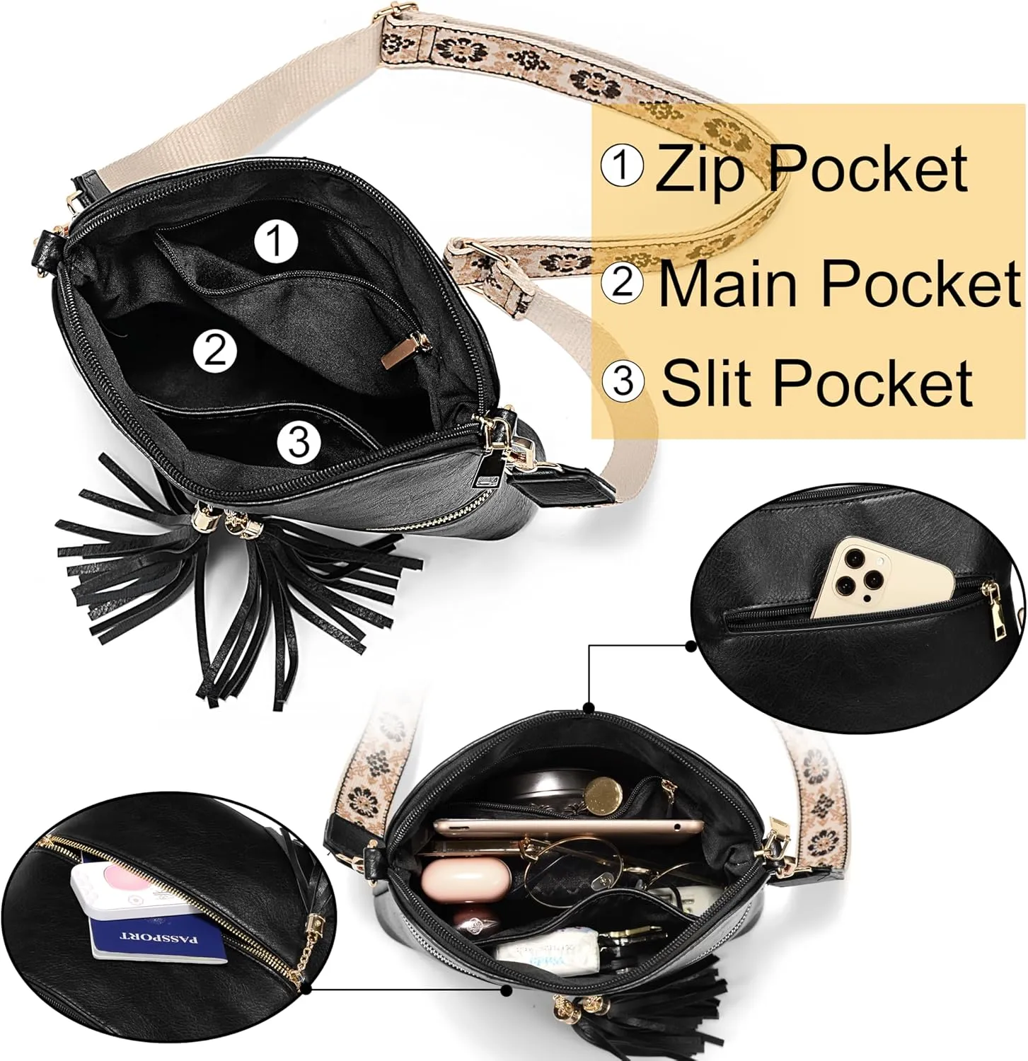 UTO Crossbody Bags for Women Trendy Leather Designer Cell Phone Multi Pocket Cross Body Purses Shoulder Handbag Ladies