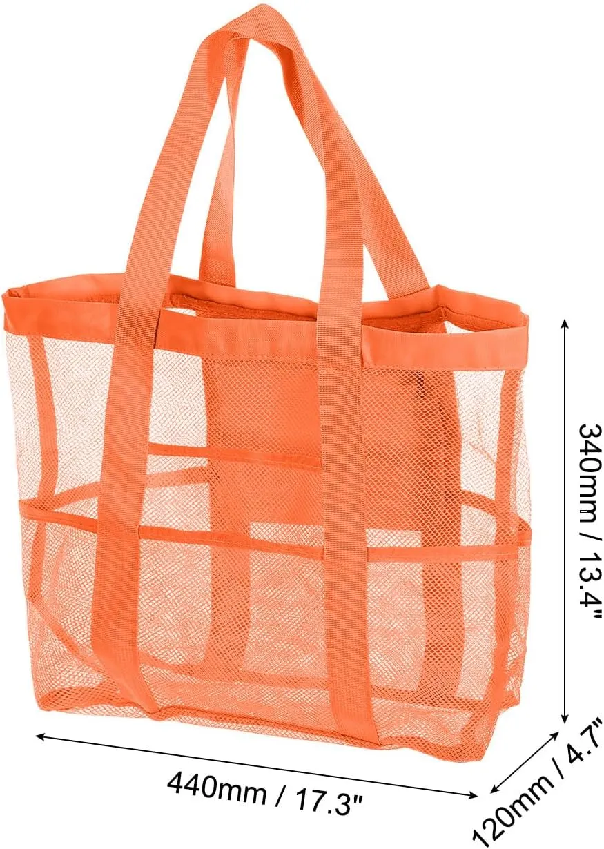 uxcell Mesh Beach Tote Bag, 1Pcs 17" x 13" x 5" Upgraded Beach Towel Bags, Waterproof Pool Bag for Beach Vacation and Travel Daily (Orange)