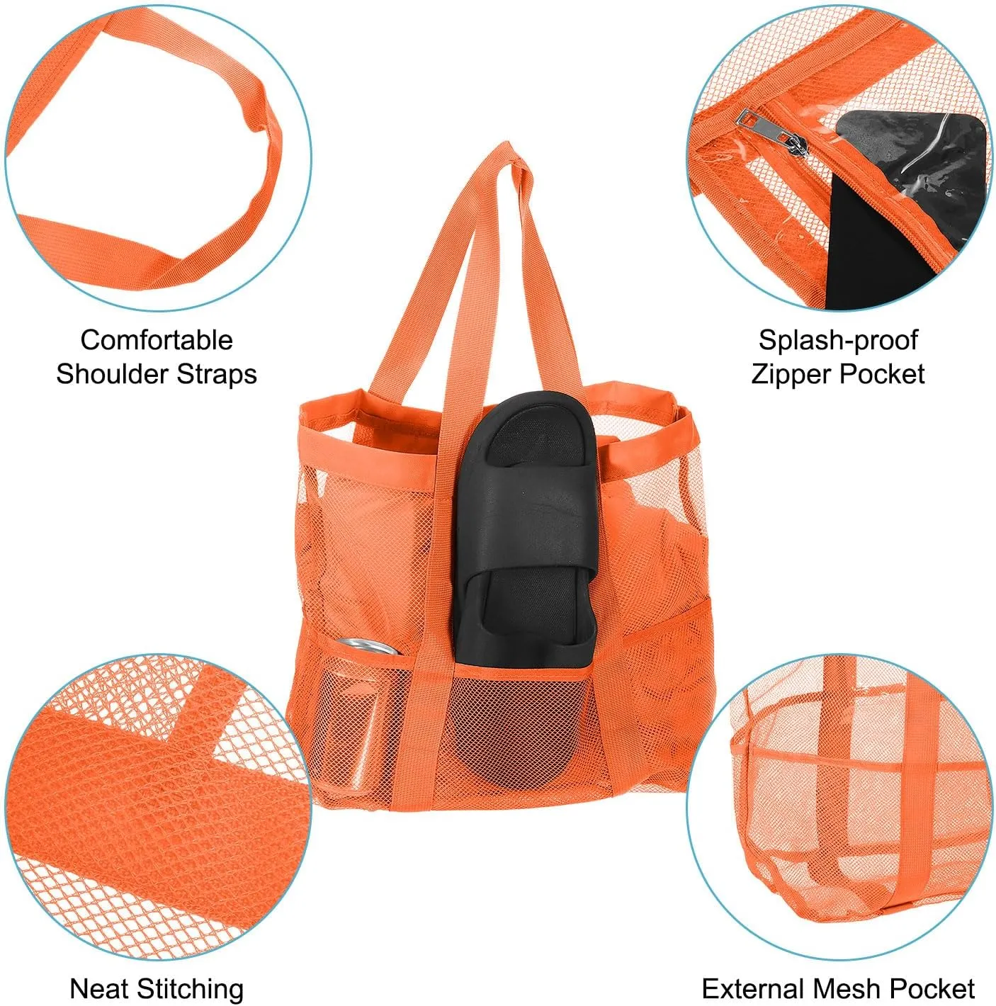 uxcell Mesh Beach Tote Bag, 1Pcs 17" x 13" x 5" Upgraded Beach Towel Bags, Waterproof Pool Bag for Beach Vacation and Travel Daily (Orange)